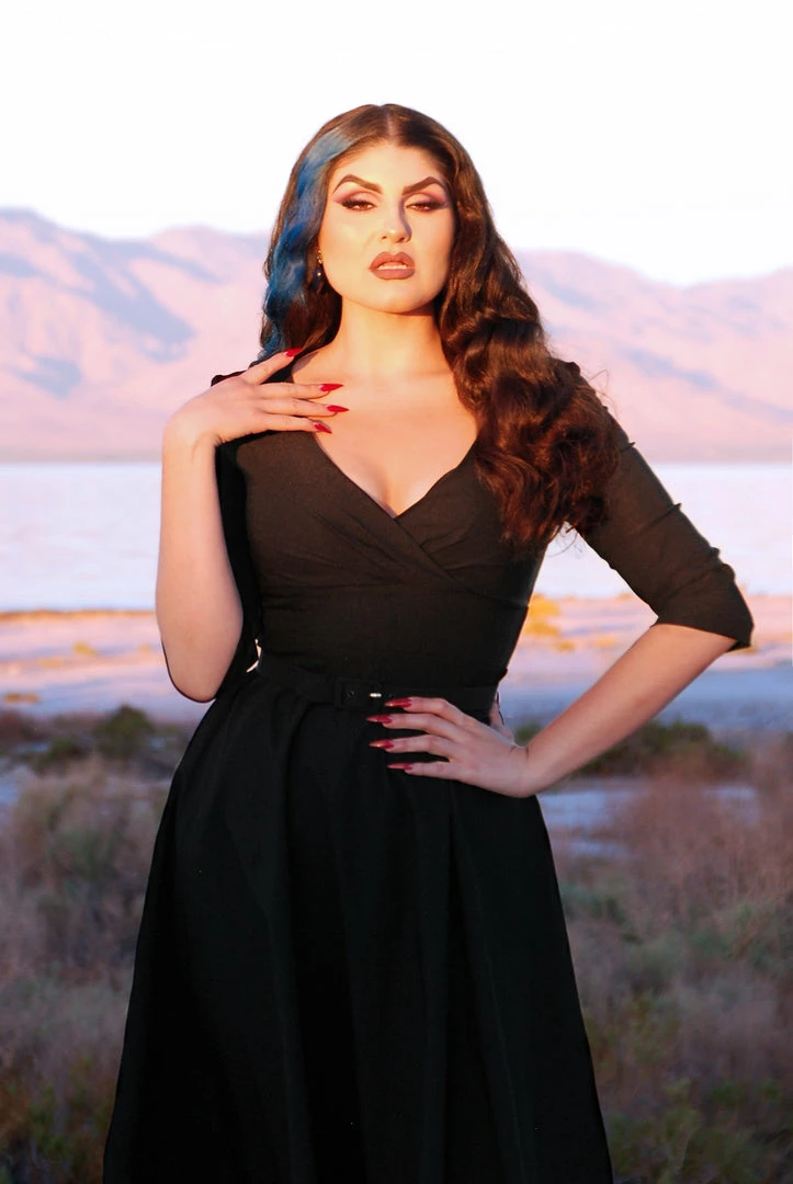 Erin Vintage Style Swing Dress In Black Bengaline | Pinup Couture 6 Erin Vintage Style Swing Dress In Black Bengaline | Pinup Couture