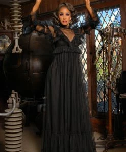 Rubber Ducky Shop All In-Stock Items By Size Final Sale - Gothic Glamour Marissa Edwardian Empire Waist Maxi Gown In Black