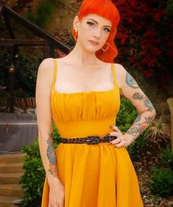 Holly Swing Dress In Mustard Gabardine | Pinup Couture What's New, Pussycat?