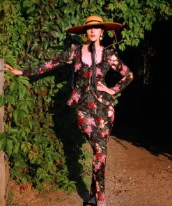 Mariette Peplum Jacket In Dark Bella Roses Gabardine | Laura Byrnes Design