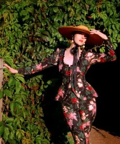 LB Long Trousers In Dark Bella Roses Gabardine | Laura Byrnes Design What's New, Pussycat?