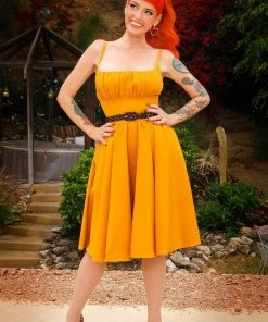 Holly Swing Dress In Mustard Gabardine | Pinup Couture What's New, Pussycat?