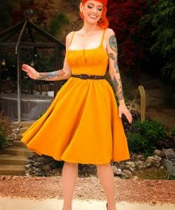 Holly Swing Dress In Mustard Gabardine | Pinup Couture What's New, Pussycat?