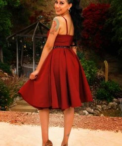 Shop All In-Stock Items By Size Final Sale - Holly Swing Dress In Burgundy Gabardine | Pinup Couture