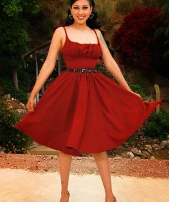 Shop All In-Stock Items By Size Final Sale - Holly Swing Dress In Burgundy Gabardine | Pinup Couture