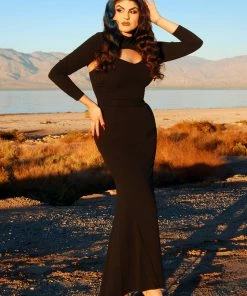 Supreme Maxi Dress With Removable Shrug In Black Stretch Crepe | Traci Lords Shop All In-Stock Items By Size