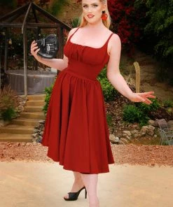 Shop All In-Stock Items By Size Final Sale - Holly Swing Dress In Burgundy Gabardine | Pinup Couture