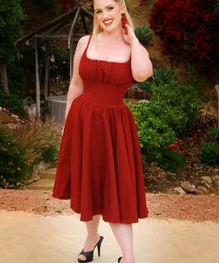 Final Sale - Holly Swing Dress In Burgundy Gabardine | Pinup Couture