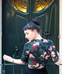 Pinupgirlclothing.com Malia Top In Dark Bella Roses | Laura Byrnes Design