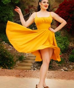 Holly Swing Dress In Mustard Gabardine | Pinup Couture What's New, Pussycat?