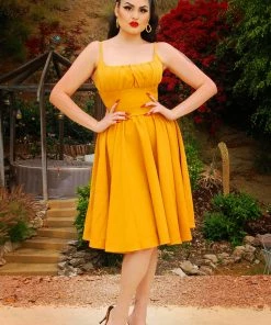 Holly Swing Dress In Mustard Gabardine | Pinup Couture What's New, Pussycat?