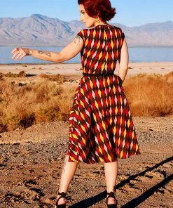 Heidi Dress In Burgundy And Gold House Harlequin | Pinup Couture All In Stock Size XS