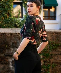 Pinupgirlclothing.com Malia Top In Dark Bella Roses | Laura Byrnes Design