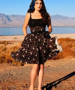 LBHM Holly Swing Dress In Halloween Skull Lace Print | Laura Byrnes & Hope Johnstun