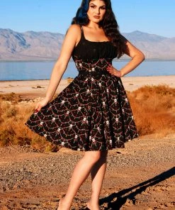 LBHM Holly Swing Dress In Halloween Skull Lace Print | Laura Byrnes & Hope Johnstun