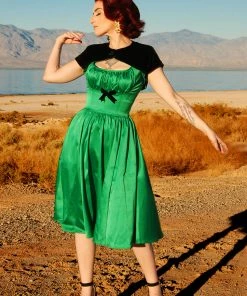 Final Sale - Evelyn Vintage Cocktail Dress In Green Bridal Satin | Pinup Couture Shop All In-Stock Items By Size