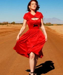 Shop All In-Stock Items By Size Final Sale - Evelyn Vintage Cocktail Dress In Red Bridal Satin | Pinup Couture
