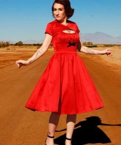 Shop All In-Stock Items By Size Final Sale - Evelyn Vintage Cocktail Dress In Red Bridal Satin | Pinup Couture