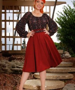Doris Vintage Swing Skirt In Burgundy Gabardine | Pinup Couture What's New, Pussycat?