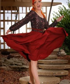 Doris Vintage Swing Skirt In Burgundy Gabardine | Pinup Couture What's New, Pussycat?
