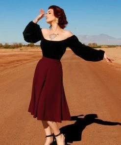 What's New, Pussycat? Viva 40s Tulip Skirt In Cabernet Crepe | Laura Byrnes Design