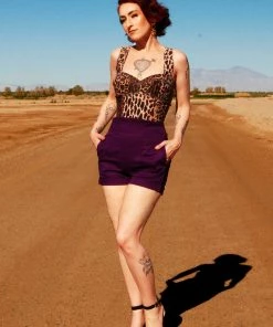 High Waisted Shorts In Aubergine Twill | Laura Byrnes Design