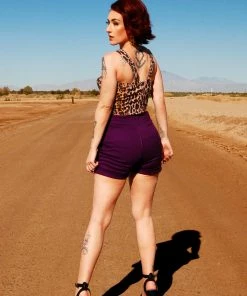 High Waisted Shorts In Aubergine Twill | Laura Byrnes Design What's New, Pussycat?