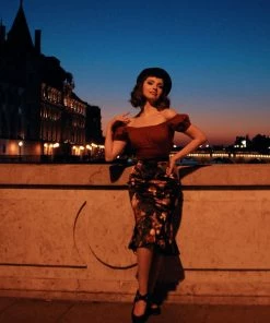 Yvonne Skirt In Dark Bella Roses Satin | Laura Byrnes Design What's New, Pussycat?