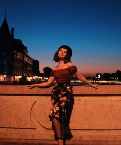 What's New, Pussycat? Yvonne Skirt In Dark Bella Roses Satin | Laura Byrnes Design