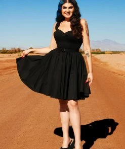 Vera Vintage Swing Dress In Solid Black Cotton Sateen | Deadly Dames What's New, Pussycat?