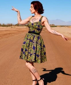 LBHM Vera Vintage Swing Dress In Daddy Cthulhu Cotton Sateen | Laura Byrnes & Hope Johnstun What's New, Pussycat?