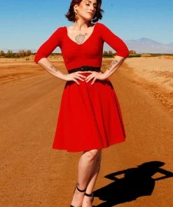 Laura Byrnes Design Kayla Swing Dress In Red Scuba Crepe | Deadly Dames