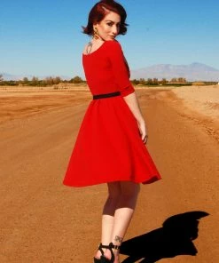 Laura Byrnes Design Kayla Swing Dress In Red Scuba Crepe | Deadly Dames