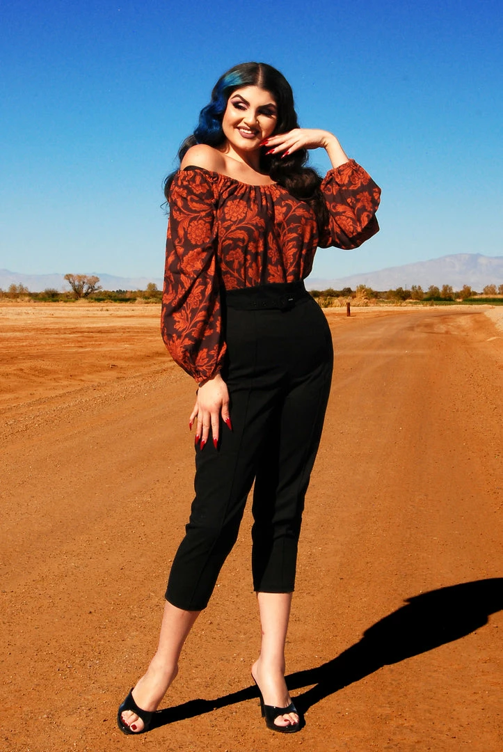 LBHM Final Sale - Sylvie Long Sleeve Peasant Top In Burgundy Capri Floral Crepe | Laura Byrnes & Hope Morrison 4 LBHM Final Sale - Sylvie Long Sleeve Peasant Top In Burgundy Capri Floral Crepe | Laura Byrnes & Hope Morrison