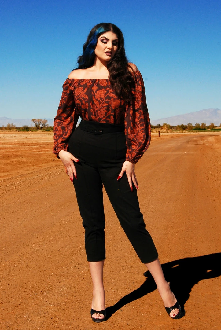 LBHM Final Sale - Sylvie Long Sleeve Peasant Top In Burgundy Capri Floral Crepe | Laura Byrnes & Hope Morrison 3 LBHM Final Sale - Sylvie Long Sleeve Peasant Top In Burgundy Capri Floral Crepe | Laura Byrnes & Hope Morrison