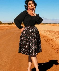 LBHM Bella Gathered Swing Skirt In Halloween Skull Lace Print | Laura Byrnes & Hope Johnstun What's New, Pussycat?