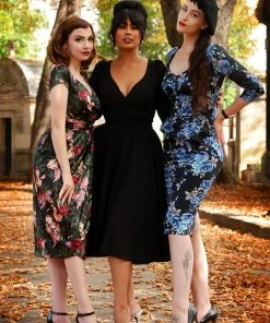 Pinupgirlclothing.com Mona Wiggle Dress In Blue Roses Satin | Pinup Couture What's New, Pussycat?