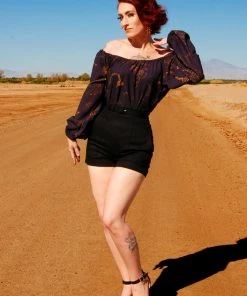 Final Sale - Sylvie Long Sleeve Peasant Top In Purple And Gold Witchy Toile | Laura Byrnes Design