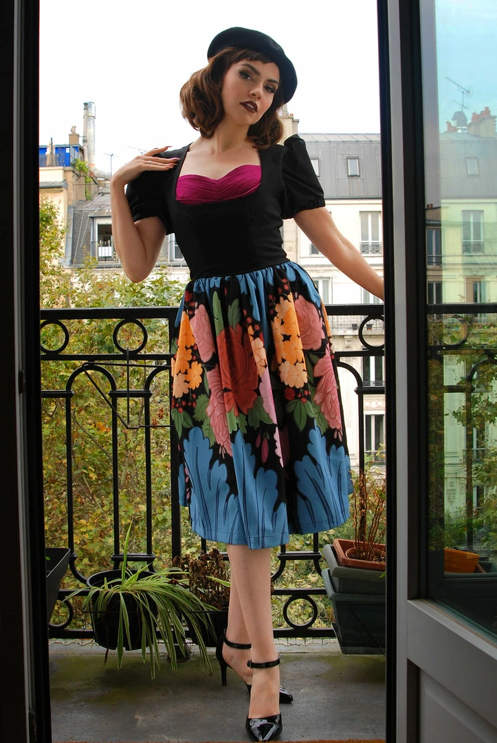 LBHM Final Sale - Alfreda Vintage Swing Dress In Large Floral Border Print | Laura Byrnes & Hope Johnstun Shop All In-Stock Items By Size 5 LBHM Final Sale - Alfreda Vintage Swing Dress In Large Floral Border Print | Laura Byrnes & Hope Johnstun Shop All In-Stock Items By Size