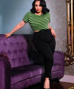 Shop All In-Stock Items By Size Final Sale - Ashlee Bad Girl Striped Crop Top In Navy And Lime Stripe | Deadly Dames