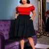 Shop All In-Stock Items By Size Petite Bella Vintage Gathered Swing Skirt In Solid Black Sateen | Pinup Couture