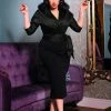 Couture For Every Body Final Sale - Vintage 3/4 Sleeve Wrap Top In Solid Black Cotton Sateen | Pinup Couture