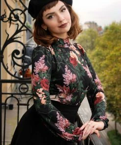 What's New, Pussycat? Victoria Long Sleeve Top In Dark Bella Roses ITY | Laura Byrnes Design