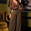 What's New, Pussycat? Dietrich Vintage Wide Leg Palazzo Pants In Olive Crepe 32" Inseam | Laura Byrnes Design