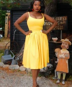 Shop All In-Stock Items By Size Final Sale - Jenny Dress In Yellow Crepe | Pinup Couture