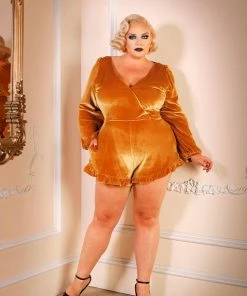 Laura Byrnes Design Final Sale - Jasmin Romper In Gold Velvet | Laura Byrnes Shop All In-Stock Items By Size