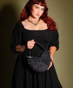 Everina Carmella Natural Rattan Bag In Solid Black What's New, Pussycat?