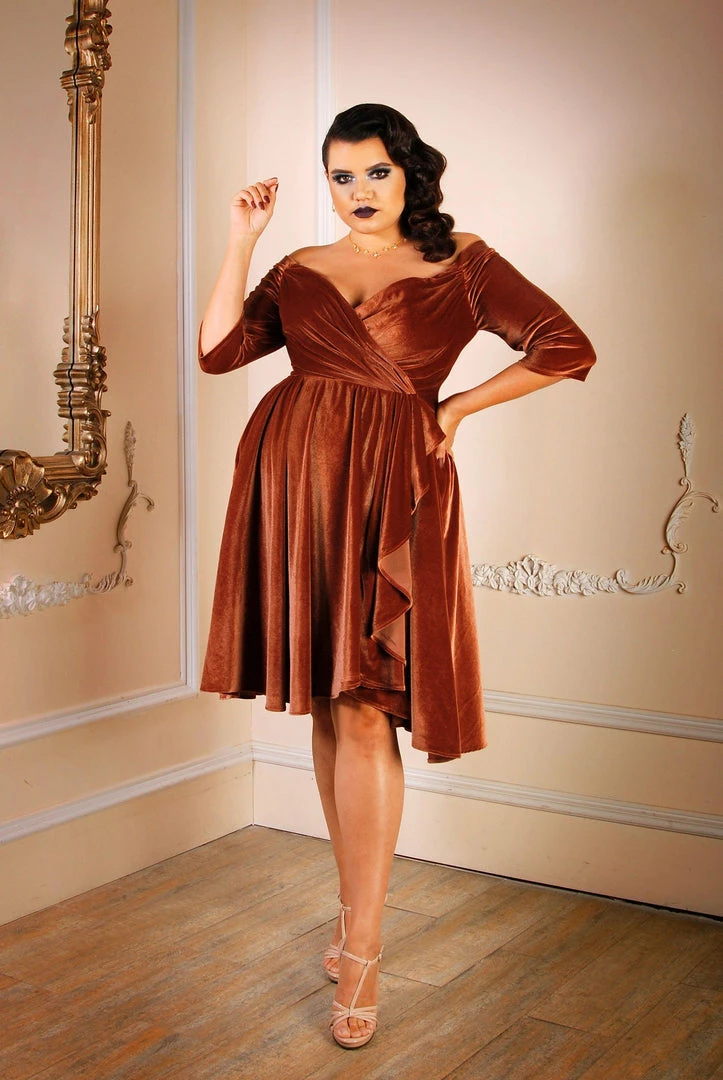 Laura Byrnes Design Shop All In-Stock Items By Size Final Sale - Monica Vintage Inspired Swing Dress In Rose Gold Velvet | Laura Byrnes 9 Laura Byrnes Design Shop All In-Stock Items By Size Final Sale - Monica Vintage Inspired Swing Dress In Rose Gold Velvet | Laura Byrnes