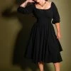 Final Sale - Marie-Thérèse Peasant Dress In Black Poly Crepe | Pinup Couture Shop All In-Stock Items By Size