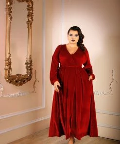 Laura Byrnes Design Shop All In-Stock Items By Size Final Sale - Bianca 70s V-Neck Maxi Gown In Cranberry Stretch Velvet | Laura Byrnes 11 Laura Byrnes Design Shop All In-Stock Items By Size Final Sale - Bianca 70s V-Neck Maxi Gown In Cranberry Stretch Velvet | Laura Byrnes